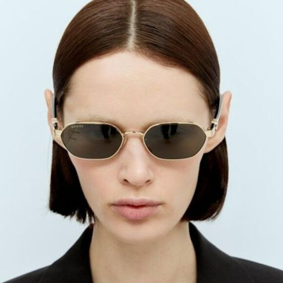 NEW Gucci GG1593S 001 Gold Grey Geometric Unisex Sunglasses GG 1593S - Picture 8 of 13